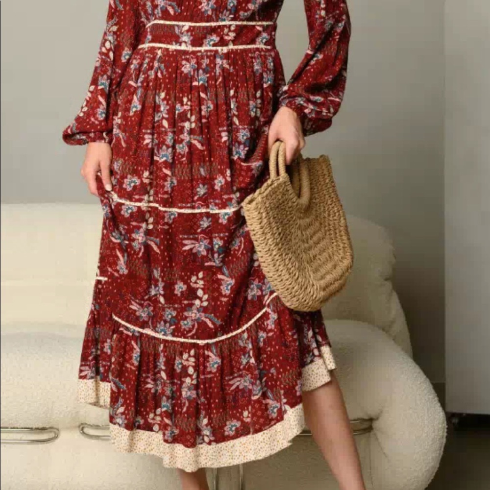 Trend Setter Diva Boutique Rust Red Floral Tiered Maxi Dress - Picture 3 of 11